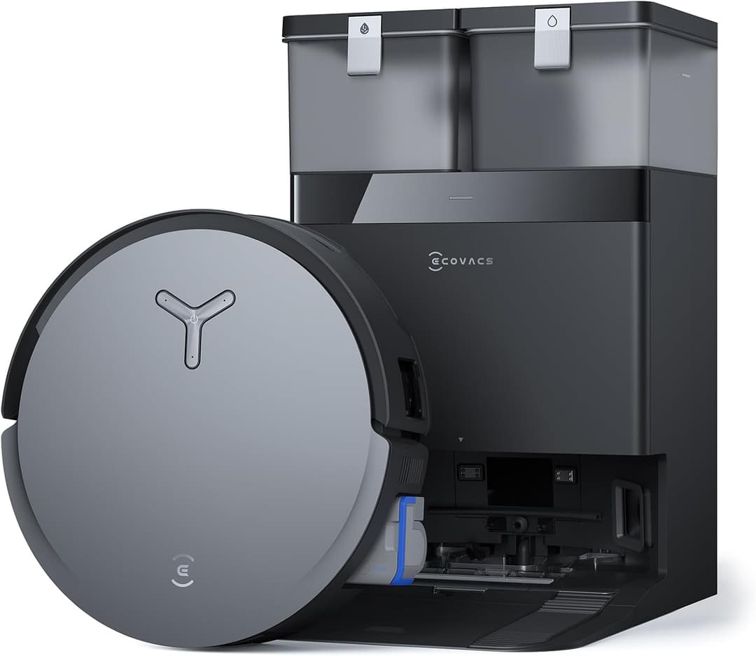 ECOVACS DEEBOT X8 OMNI Robot Aspirapolvere Lavapavimenti, 18000Pa, Spazzola OZMO ROLLER, Auto-Lavaggio e Svuotamento Istantanei, Pulizia Moci con Acqua Calda a 75℃, Asciugatura ad Aria Calda, Nero