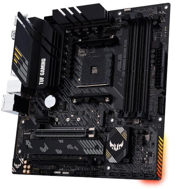 ASUS TUF Gaming B550M-PLUS, AMD B550 (Ryzen AM4) Micro ATX Motherboard (PCIe 4.0, Dual M.2, 10 DrMOS, DDR4 4400, 6, 2.5 Gb Ethernet, HDMI, DP, USB 3.2 Gen 2 Type-A and C, Aura Sync) - 2