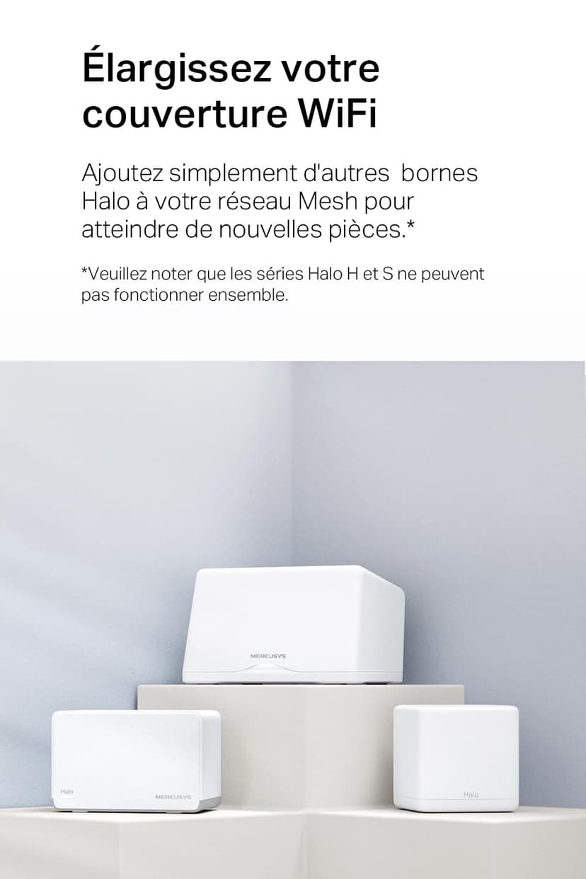 MERCUSYS WiFi 7 Mesh BE9300Mbps Tri-Bande Halo H47BE(2-Pack), Couverture jusqu'à 550 m², Connecter jusqu'à 200 Appareils, 3 Ports 2.5G, Canaux 320 MHz, Easy App Control - 8