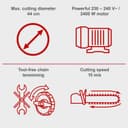 Scheppach CSE2600 Electric Chainsaw | 2400W Motor | 18" Bar | 15 m/s Speed | Tool-Free Tensioning - 6