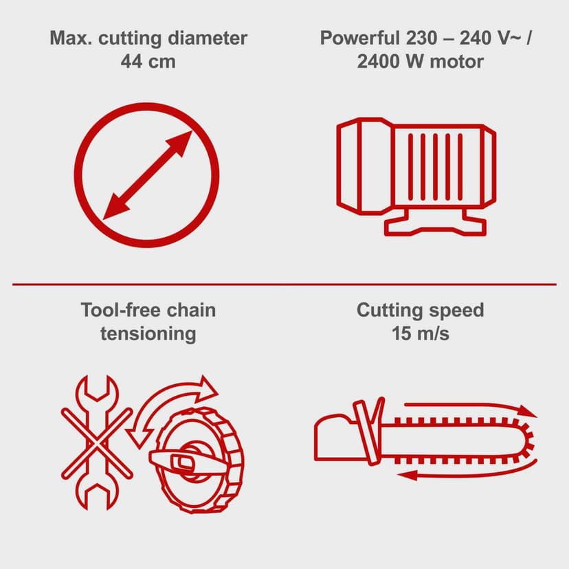 Scheppach CSE2600 Electric Chainsaw | 2400W Motor | 18" Bar | 15 m/s Speed | Tool-Free Tensioning - 6