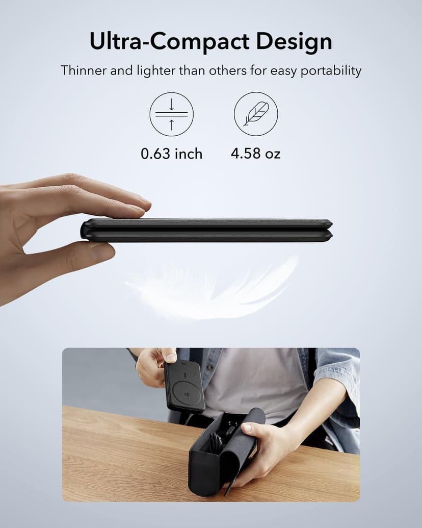 ESR Chargeur de Voyage 3 en 1, Compatible avec Chargeur MagSafe, Apple Watch Certifié, Station de Charge Pliable Made for MagSafe et iPhone 17e/17/16/15/14/13/12/AirPods Pro avec Adaptateur, Noir - 3