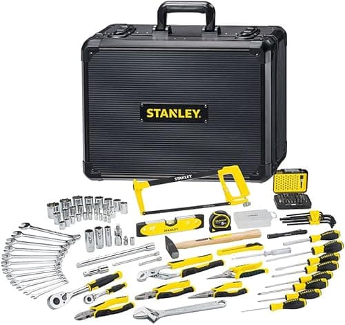 STANLEY 142 Piece Mixed Tool Set Maintenance Case, Pliers and Cutters, Adjustable Wrench, Level, Measure, Screwdriver, Hacksaw, Cutter, Hammer, Tightening and Screwing, STMT98109-1