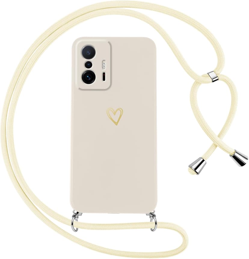 Oelrstfe Coque pour Xiaomi 11T/Xiaomi 11T Pro 5G avec Cordon de Collier Étui Housse Souple Silicone avec Motif Coeur et Portable Lanyard Réglable Antichoc Anti-Chute Bandoulière Lanière Case,Blanc - 1