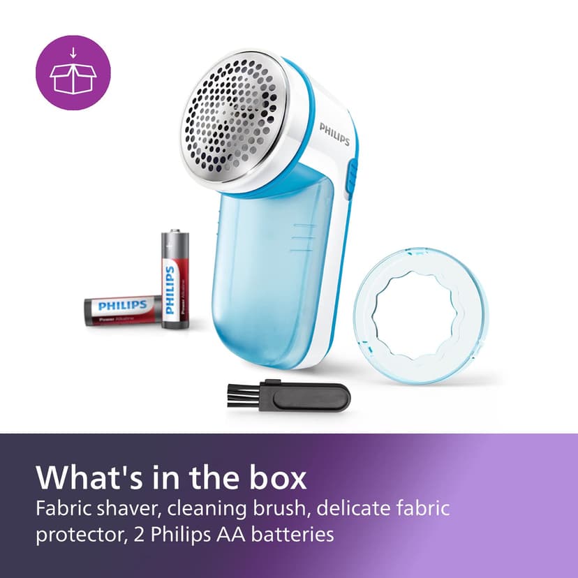 Philips Fabric Shaver, Removes Fabric Pills, Suitable for All Garments, Large Blade Surface, Cleaning Brush, Includes Batteries, Blue (GC026/00) - 3