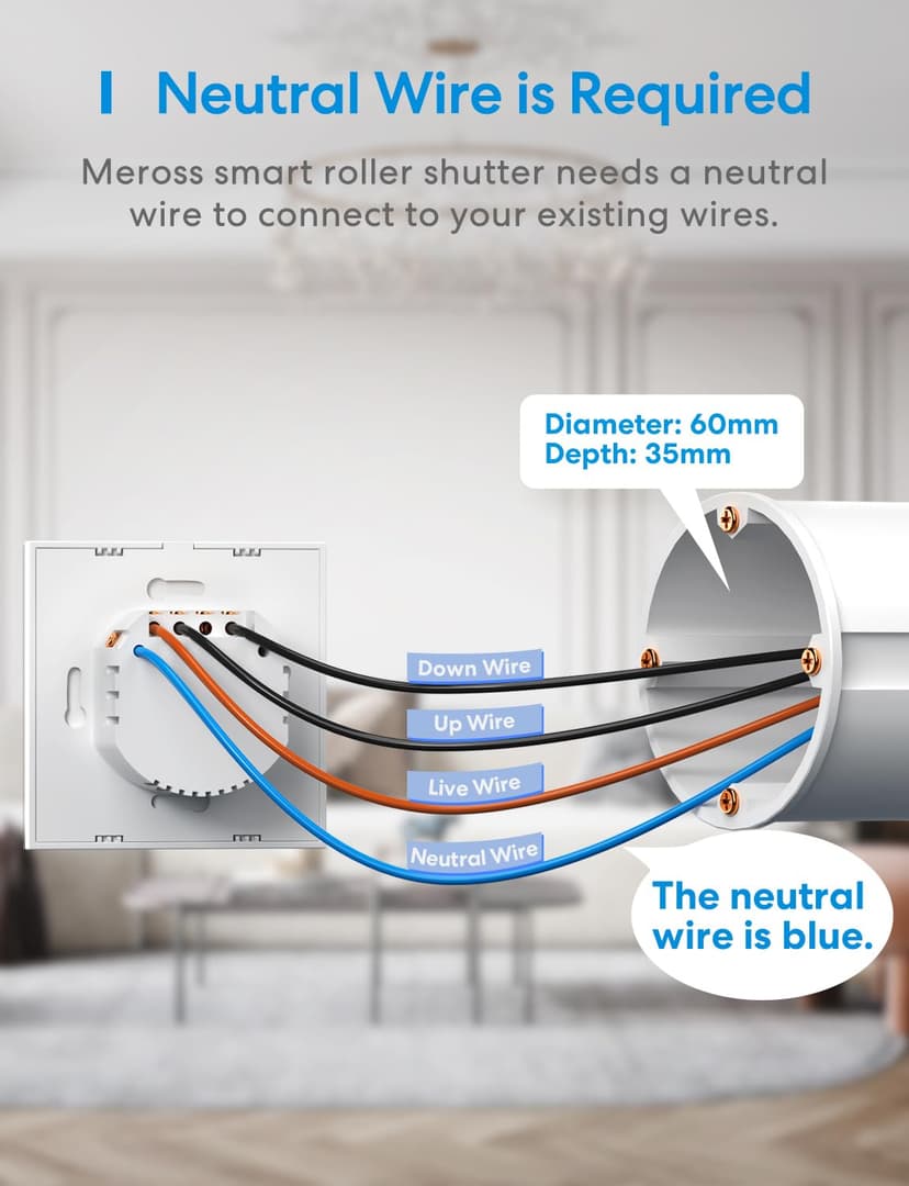 Meross Smart Roller Shutter Switch (NEUTRAL WIRE REQUIRED), Curtain Switch Compatible with Alexa and Google Home, Percent Control, Voice Control and Remote Control (2) - 3