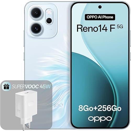 OPPO Reno14 F 5G 8+256GB, AI Android Unlocked Smartphone, 6.57" 120Hz AMOLED Display, 50+32MP AI Camera, 6000mAh Battery, IP69 Water Resistance, Opal Blue (Include 45W SUPERVOOC Charger)