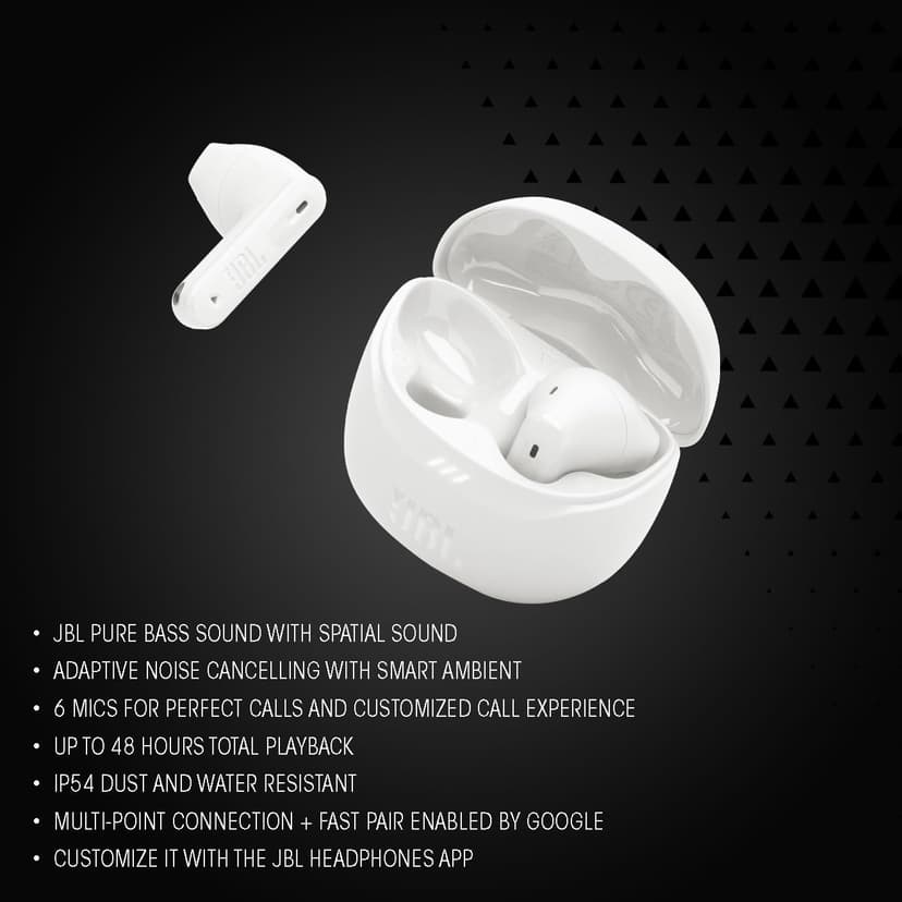 JBL Tune Flex Ghost 2, Wireless Noise Cancelling Bluetooth Earbuds with 48h Playtime, IP54 Water and Dust Resistant, Multi-Point Connection, Ergonomic Design, Open-Back Stick Design, White Ghost - 3