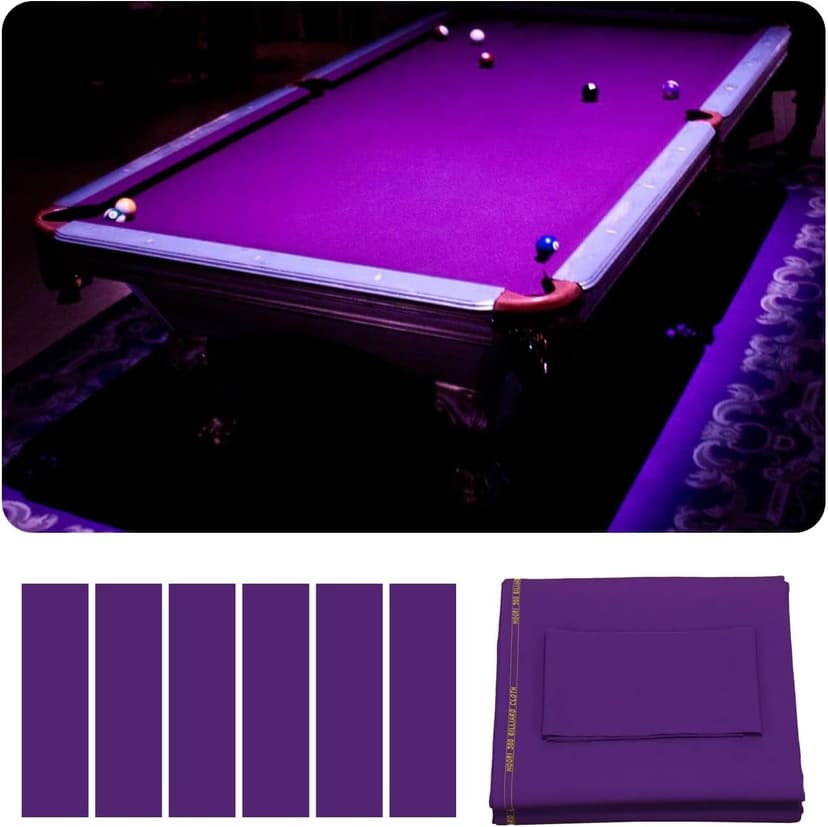 ZNQNDSR Thickened Pool Table Felt Billiard Cloth with 6 Edge Cloths Fast Speed for 9' Pre Cut Bed & Rails(Purple) - 1