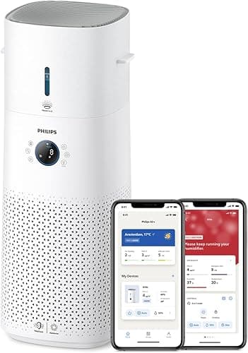 Philips 3000 Series 2-in-1 Air Purifier and Humidifier, 131 m², NanoProtect HEPA and Activated Carbon Filters Removes 99.97% of Invisible Particles, White (AC3737/10)