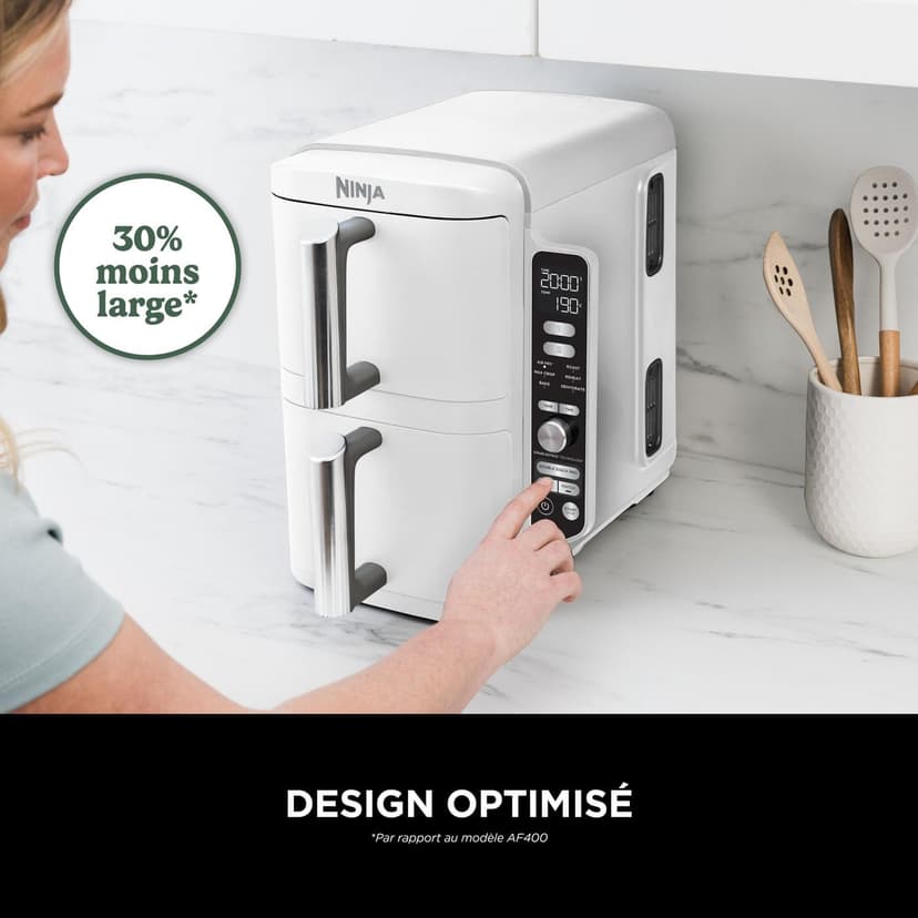 NINJA Double Stack XL Air Fryer, Friteuse sans huile Verticale Double Tiroir 4 Niveaux de Cuisson, 2 Tiroirs, 2 Grilles, Capacité de 9,5 L, 6 Fonctions, 8 Portions, Pinces, Blanc SL400EUWH - 3
