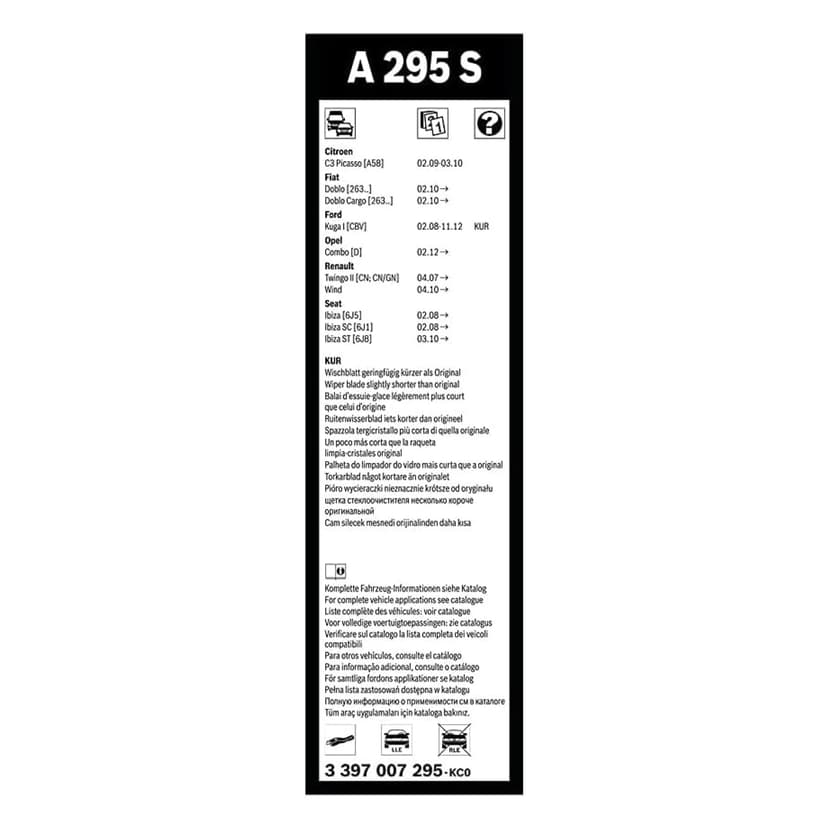 Bosch Wiper Blade Aerotwin A295S, Length: 600mm/400mm – Set of Front Wiper Blades - Only for Left-Hand Drive (EU), hinten - 3