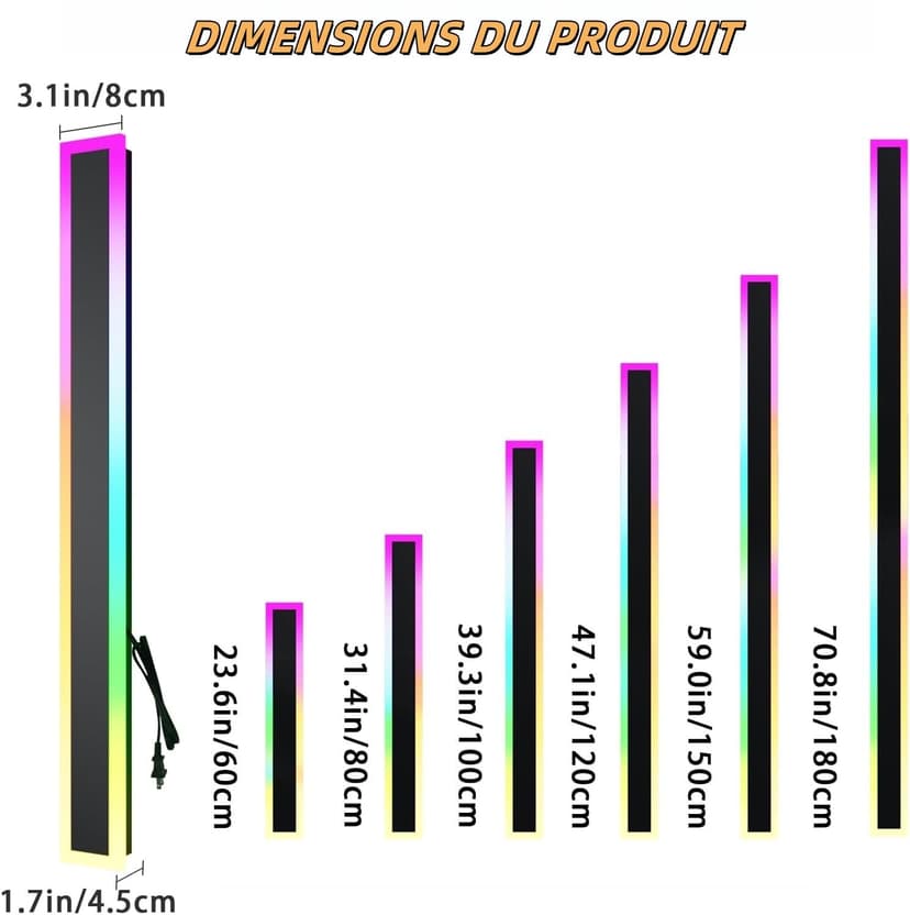 Zihoi Applique murale extérieure RGB, 180cm 2 groupes RGB/chaud/blanc dimmable moderne LED applique murale, longue lampe murale avec contrôle à distance et app pour extérieur/intérieur - 3