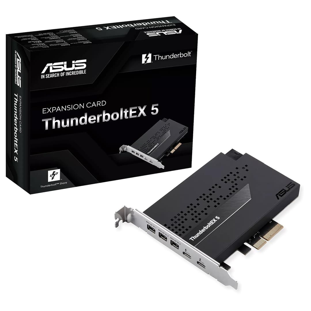 ASUS ThunderboltEX 5 Expansion Card, PCIe 4.0, 2x Thunderbolt 5 (USB-C), 3x Mini DisplayPort In, Up to 120Gbps Bandwidth