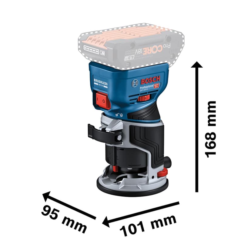 Bosch Professional 18V System Défonceuse portative GKF 18V-8 (butée longit., 2xadapt.aspi.surfaç,écran protection,pince 8mm,clé,base plongeante TE,2x adapt.aspi.base plongeante,L-BOXX,sans batt/charg) - 5