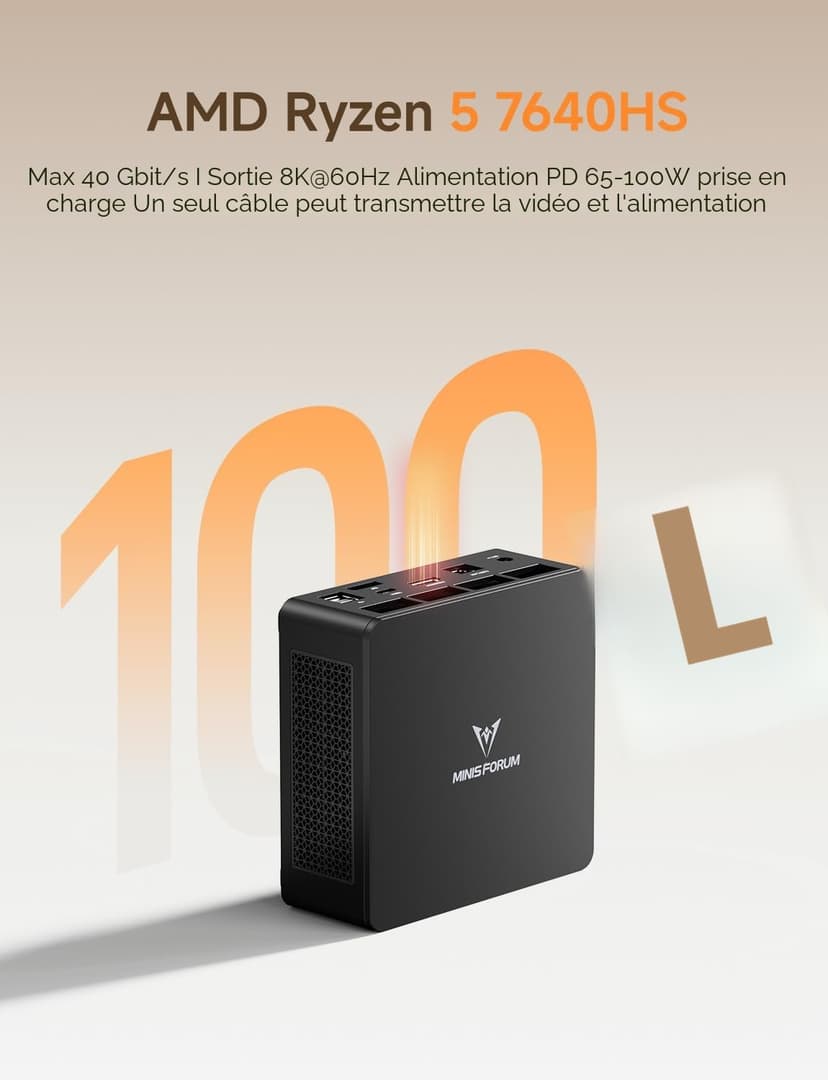 MINIS FORUM UM760 Slim Mini PC, processeur AMD Ryzen 5 7640HS Mini Computer (6C/12T, jusqu'à 5,0 GHz), 16 Go de RAM DDR5 et 1 to de SSD PCIe 4.0, 8K@60Hz HDMI 2.1/USB4, WIFI6E/BT5.2 - 6