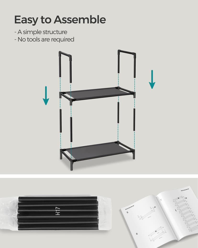 SONGMICS 10-Tier Shoe Rack, Shoe Stand, Space-Saving Shoe Storage, 45 x 28 x 173 cm, Metal Frame, Non-Woven Fabric Shelves, for Hallway, Bedroom, Black LSH010B02 - 5