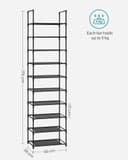 SONGMICS 10-Tier Shoe Rack, Shoe Stand, Space-Saving Shoe Storage, 45 x 28 x 173 cm, Metal Frame, Non-Woven Fabric Shelves, for Hallway, Bedroom, Black LSH010B02 - 7