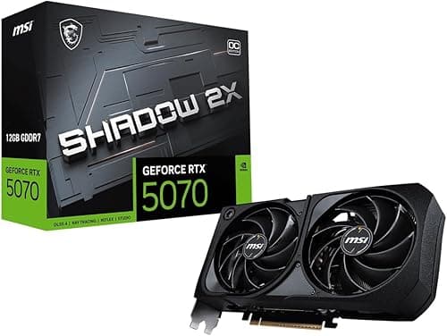MSI NVIDIA GeForce RTX 5070 12G Shadow 2X OC Carte Graphique - 12 Go GDDR7 (28 GB/s /192 Bits), PCIe 5.0 - Double Ventilateur (2X Ventilateurs TORX 5.0), HDMI 2.1b, DisplayPort 2.1b, SFF Ready