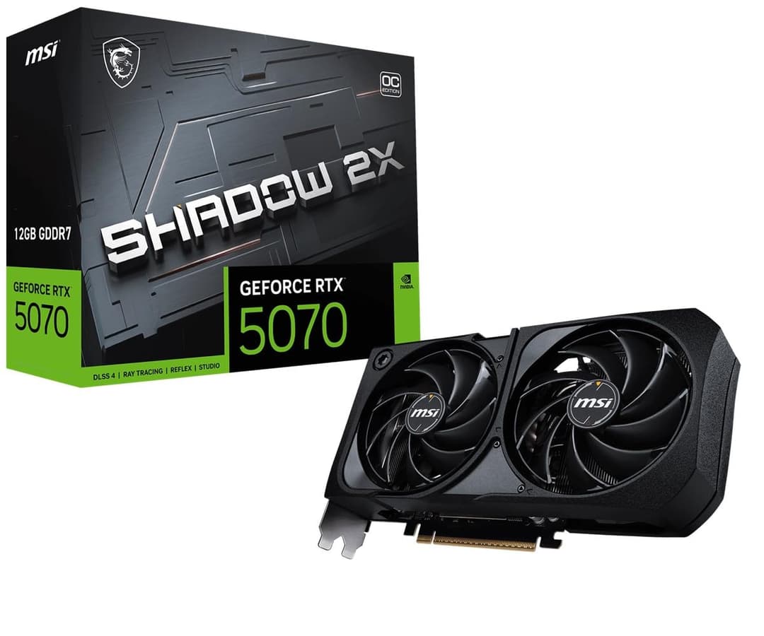 MSI NVIDIA GeForce RTX 5070 12G Shadow 2X OC Carte Graphique - 12 Go GDDR7 (28 GB/s /192 Bits), PCIe 5.0 - Double Ventilateur (2X Ventilateurs TORX 5.0), HDMI 2.1b, DisplayPort 2.1b, SFF Ready