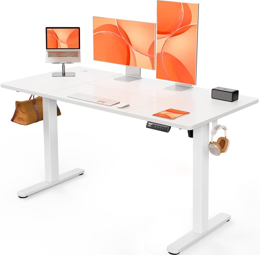 ErGear Bureau Assis Debout Electrique, Bureau Réglable en Hauteur Electrique 140 x 70 cm, Bureau Informatique avec Panneau Intelligent à 4 Mémoires, Bureau Blanc avec Plateau en Panneaux Assemblés - 1