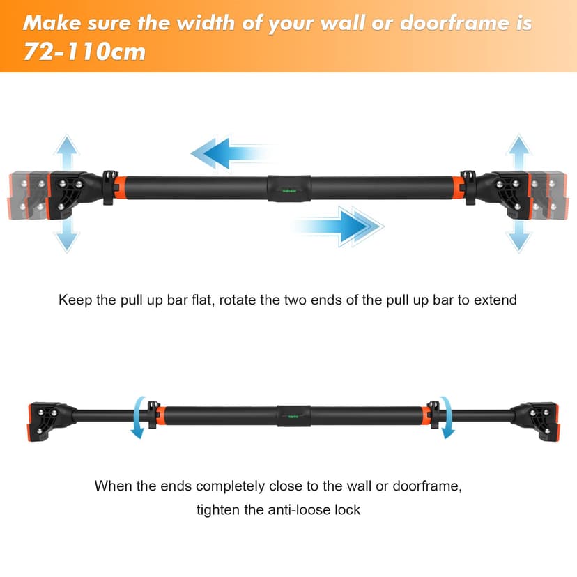 Barre de Traction, Barre de Traction sans Fixation, Barre de Tractions Porte,Installation sans Vis, Chargeable Jusqu'à 200 kg, Convient pour Une Largeur de Porte 72 cm-110 cm - 3