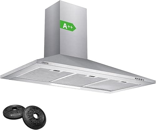CIARRA 90cm Wall-Mounted Cooker Hoods 900mm CBCS9201 with Carbon Filters LED Light Stainless Steel Chimney Vent Hood Recirculating&Ducting Kitchen Ventilation Extractor Fan