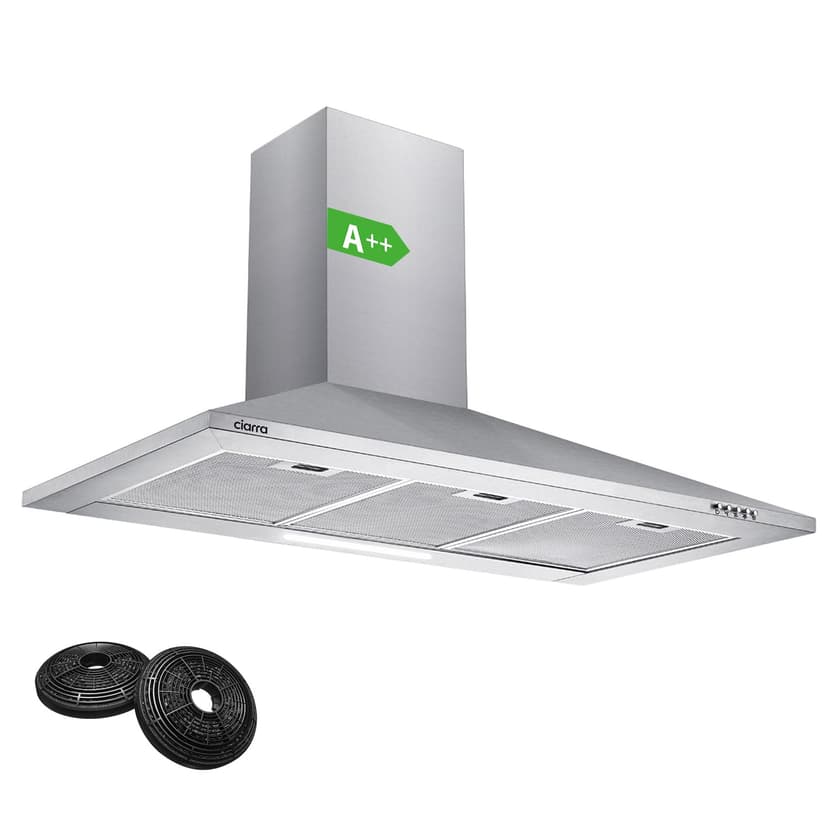 CIARRA 90cm Wall-Mounted Cooker Hoods 900mm CBCS9201 with Carbon Filters LED Light Stainless Steel Chimney Vent Hood Recirculating&Ducting Kitchen Ventilation Extractor Fan - 1