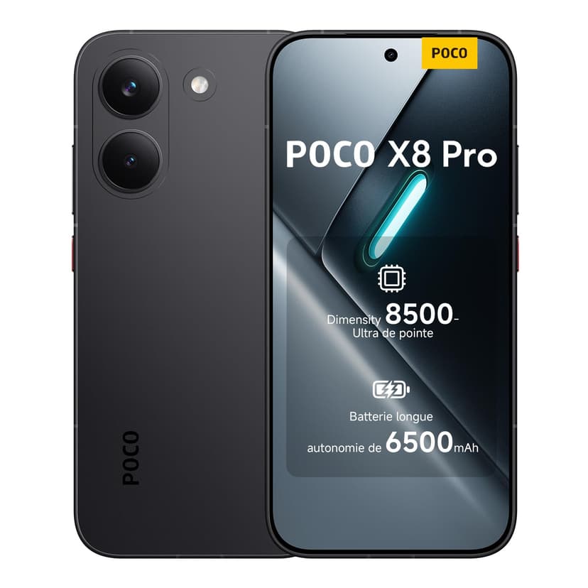 POCO X8 Pro, Smartphone 8+256 GB, Flagship Dimensity 8500-Ultra, 6500mAh (typ) battery, ultra-bright AMOLED display, 50MP Sony IMX882 with OIS, Black, 1 year extra warranty, Charger Not Included - 1