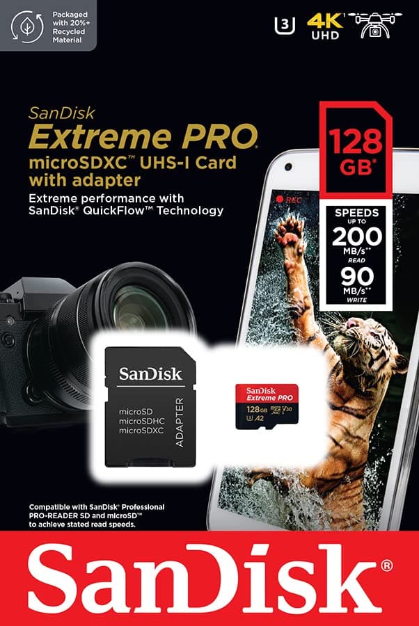 SanDisk 128GB Extreme PRO microSDXC card + SD adapter + RescuePro Deluxe, up to 200 MB/s, with A2 App Performance, for smartphones, action cameras or drones UHS-I Class 10 U3 V30 - 5