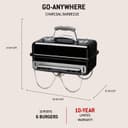 Weber Barbecue au Charbon Go‑Anywhere/Portable, Pieds repliables, Design Compact pour Le Camping et Les Pique‑niques, revêtement Durable, contrôle du Flux d'air, Surface de Cuisson 42 x 26 cm, Noir - 2