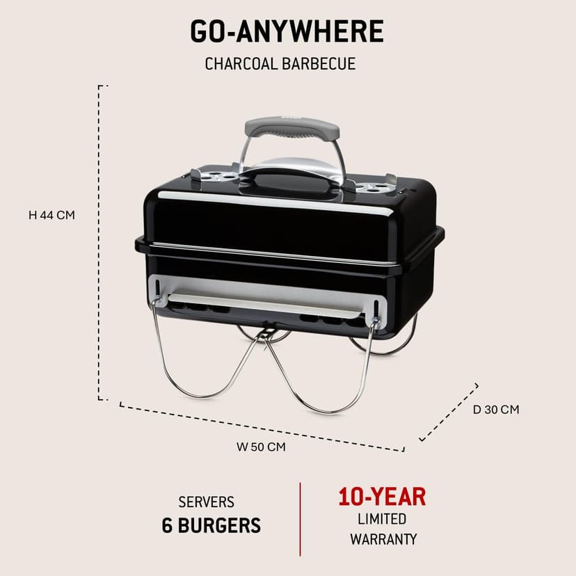 Weber Barbecue au Charbon Go‑Anywhere/Portable, Pieds repliables, Design Compact pour Le Camping et Les Pique‑niques, revêtement Durable, contrôle du Flux d'air, Surface de Cuisson 42 x 26 cm, Noir - 2