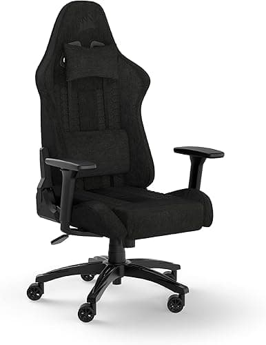 Corsair TC100 Relaxed Fauteuil Gaming - Tissu - Design Inspiré des Sports Automobiles - Coussin Lombaire - Coussin Repose-Nuque Détachable en Mousse à Mémoire de Forme - Noir