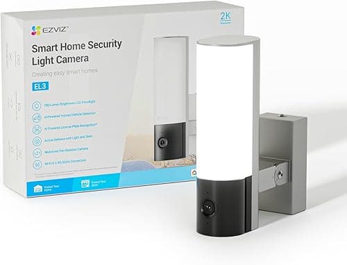 EZVIZ EL3 Caméra Extérieure WiFi 2K avec Projecteur, Luminosité de 780 lumens, Audio Bidirectionnel et Défense Active, Détection de Personnes et de Véhicules par l'IA, Vision Nocturne Couleur