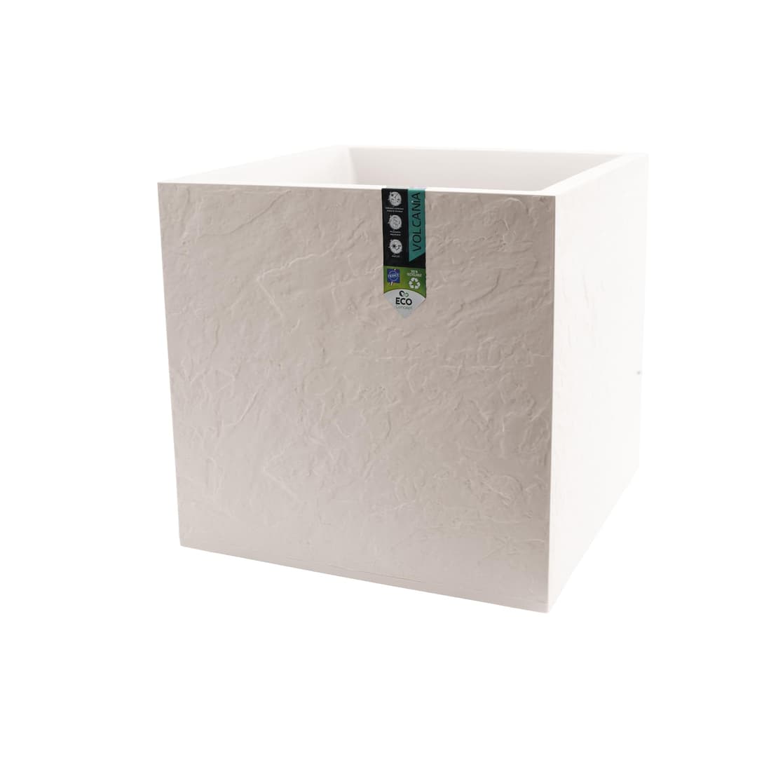 EDA - Square Pot 50 cm Volcania 57 L - Imitation Stone Decor - Double Wall - Water Retention Area - 49.5 x 49.5 x 49.5 cm - Beige Limestone