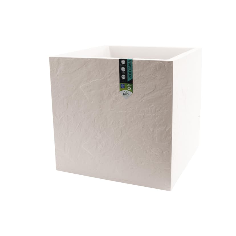 EDA - Square Pot 50 cm Volcania 57 L - Imitation Stone Decor - Double Wall - Water Retention Area - 49.5 x 49.5 x 49.5 cm - Beige Limestone - 1