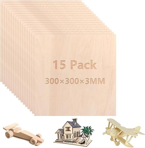 VIDETOL 15 Pièces Natural Contreplaqué, 300 x 300 x 3 mm Feuilles de Bois, Panneau Bois Non Finie pour Modélisme Architectural, Décorer, l'artisanat