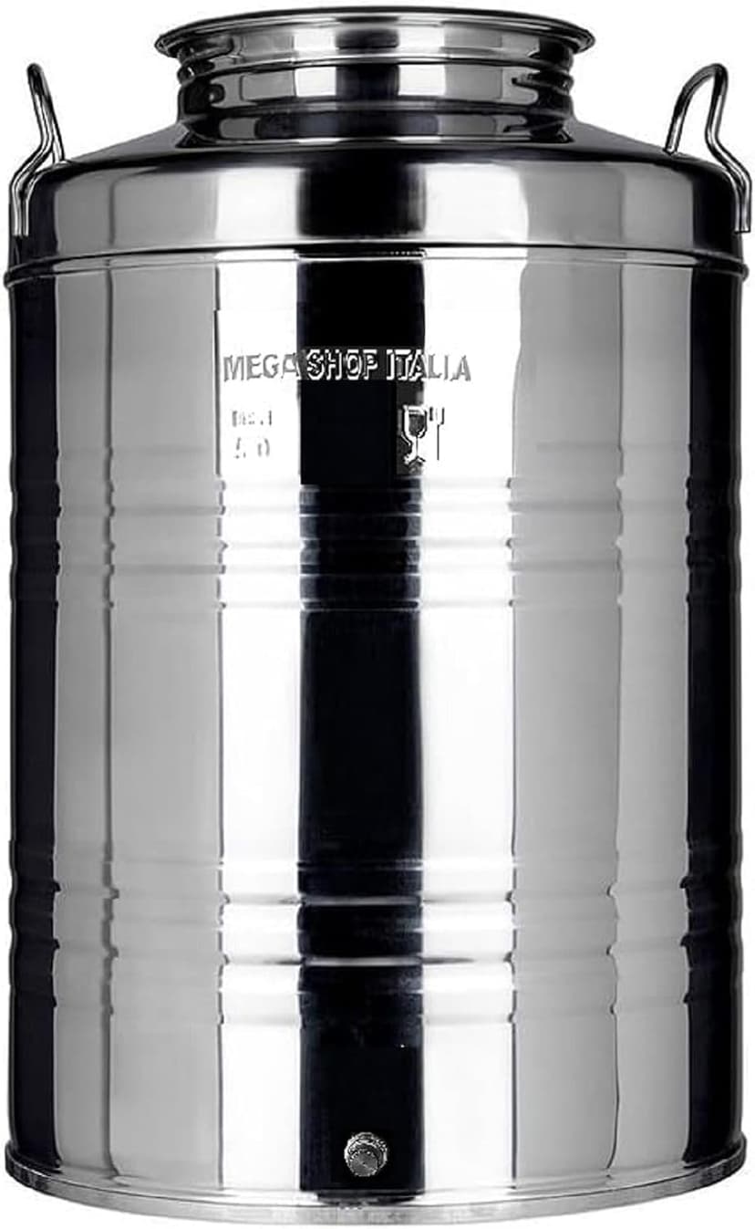Megashopitalia Oil Barrel Container in 18/10 Stainless Steel Prepared for 1/2" Tap 50 Litres - 1