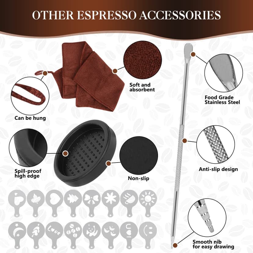 Y-Step Coffee Tamper 58 mm, Espresso Tamper Set 23 Pieces, Barista Set with Frothing Jug, Tamper Mat, Latte Art Pen, Coffee Stirrer, Sandalwood Tamper for Espresso Machine - 6
