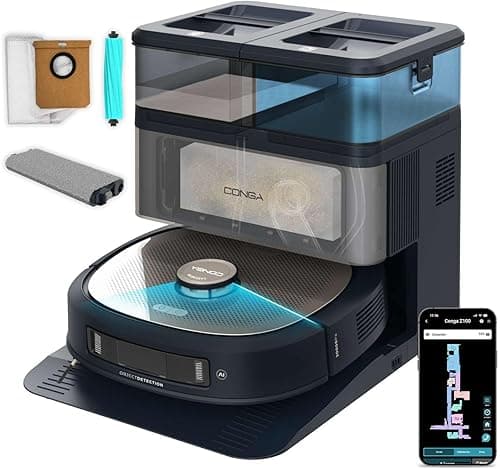 Cecotec Robot Vacuum Cleaner and Floor Washer with AI, Self-emptying Base and Conga Z100 Laser Technology. 20000Pa, XXL Bimatier Mop, Self-emptying Dust, Water and Mop Cleaning, App
