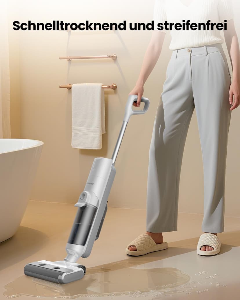 Proscenic F10 Ultra Aspirateur Laveur sans Fil,60 Mins Aspirateur Balai sans Fil Sec et Humide,Léger Aspirateur Eau et Poussière,Laveur de Sol,Autonettoyant,1.3L,Nettoyage des Angles,Bords,Sols Durs - 8