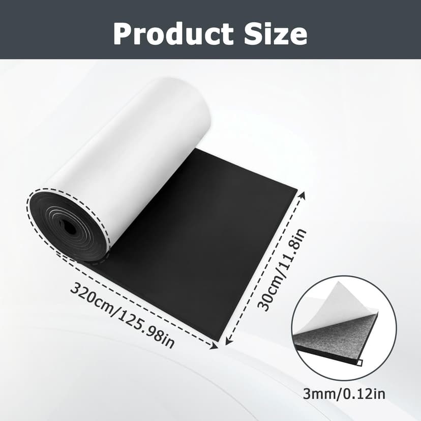 CHENGCKJ Rouleau de Mousse Autocollante, 3mmx30cmx320cm, Feuilles de Mousse EVA Adhésives Noires, Anti Vibrations Antidérapantes Protège Vos Meubles, pour Joint de Porte et Fenêtre, DIY, Insonorisant - 2