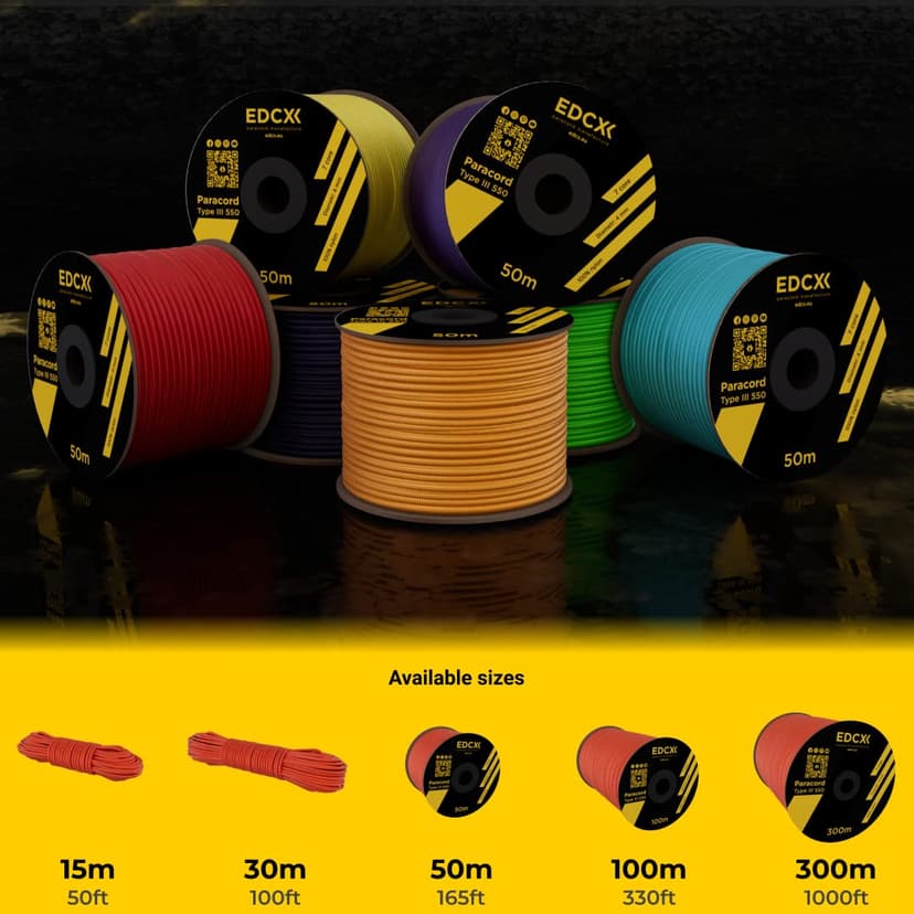 EdcX Paracord 4 mm, 35+ Couleurs Unies (10 m, 15 m, 30 m, 50 m, 100 m, 300 m) | Idéal pour l'artisanat, Le Camping, la Survie | Corde 100% Nylon 4 mm | Cordon 550 Type III (Sofit Orange, 50 m) - 5