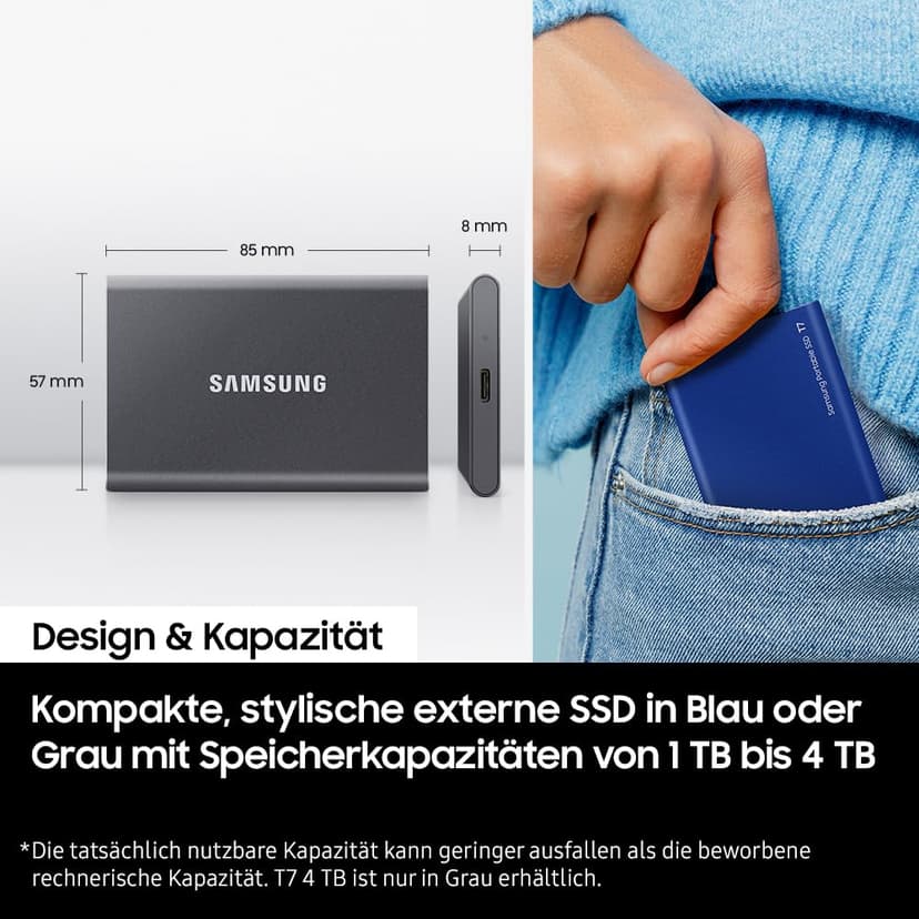 Samsung T7 Portable SSD - 1 TB - USB 3.2 Gen.2 External SSD Titanium Grey (MU-PC1T0T/WW) - 5