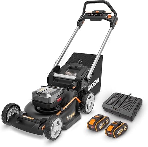 WORX Nitro 40V (2x20V) Lawn Mower | PowerShare | WG749E | Includes 2 4Ah Batteries and Dual Charger | 46 cm with traction | Mulching | 7 Height Positions