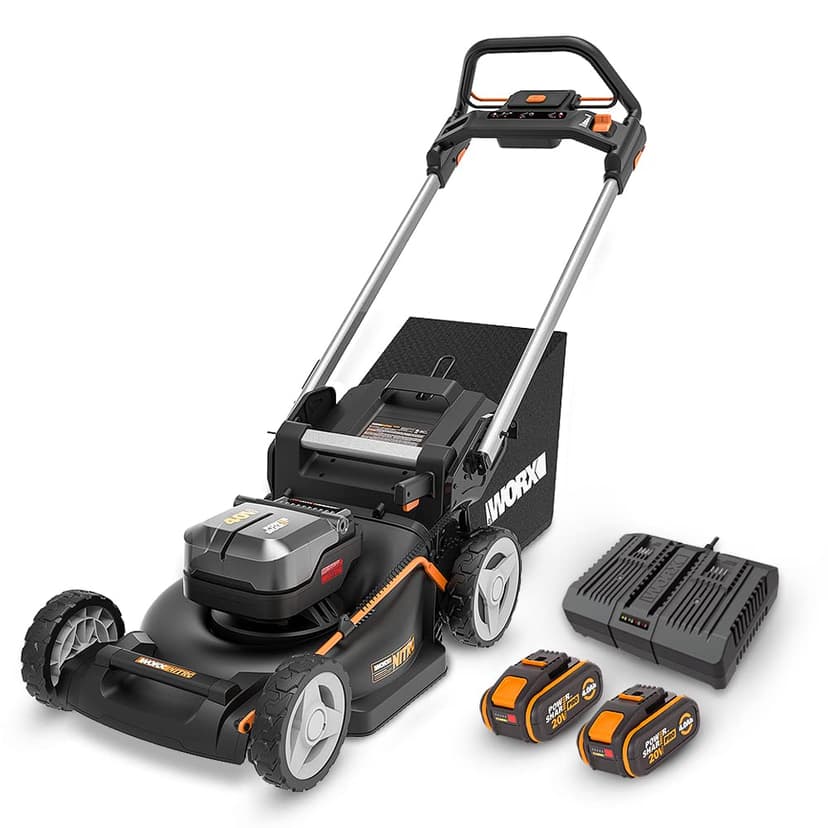 WORX Nitro 40V (2x20V) Lawn Mower | PowerShare | WG749E | Includes 2 4Ah Batteries and Dual Charger | 46 cm with traction | Mulching | 7 Height Positions - 1