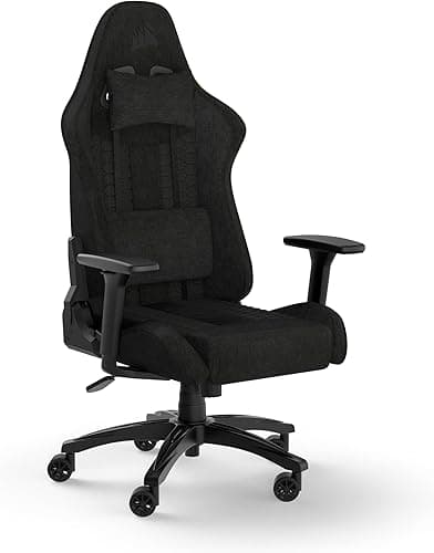 Corsair TC100 Relaxed Fauteuil Gaming - Tissu - Design Inspiré des Sports Automobiles - Coussin Lombaire - Coussin Repose-Nuque Détachable en Mousse à Mémoire de Forme - Noir