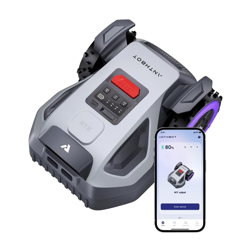 ANTHBOT Tondeuse Robot M5, 500 -700㎡，NetRTK + 4G, Double RTK+Vision IA, ACC Cartographie Automatique, Gestion Multi-zones, Programmation de la Tonte, 150㎡/h, 3-7CM Réglage de la Hauteur de Coupe - 1