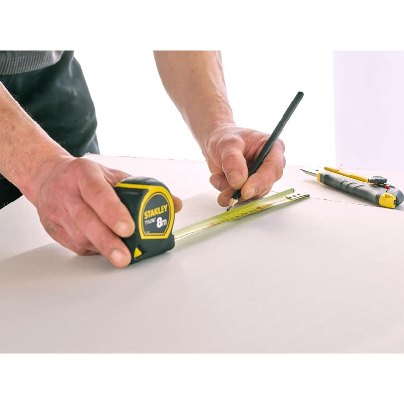 Stanley 1-30-657 - mètre Tylon Bi matière 8m x 25mm - Ruban Anti-Corrosion - Boitier Bi-matière - Blocage du Ruban - Crochet 3 Rivets - Position du Zéro Réel - Classe Ii - Crochet pour Ceinture - 3
