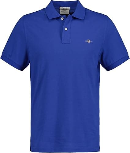 GANT Men's Reg Shield SS Pique Polo Shirt, Rich Blue, M